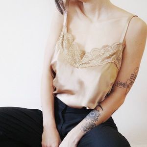 Vintage bronze silky lace cami top